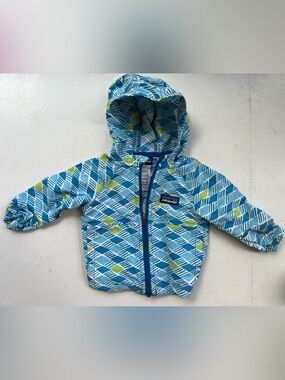 Patagonia Baby Baggies  Blue Patterned Hooded Windbreaker Jacket